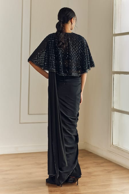 Studio Iris India Sequin Embroidered Cape Jacket & Pre-Draped Saree