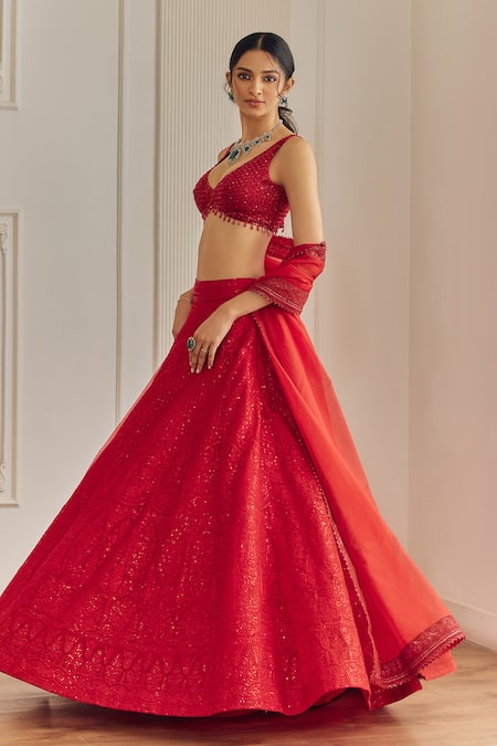 Studio Iris India Chikankari & Sequin Embroidered Lehenga Set