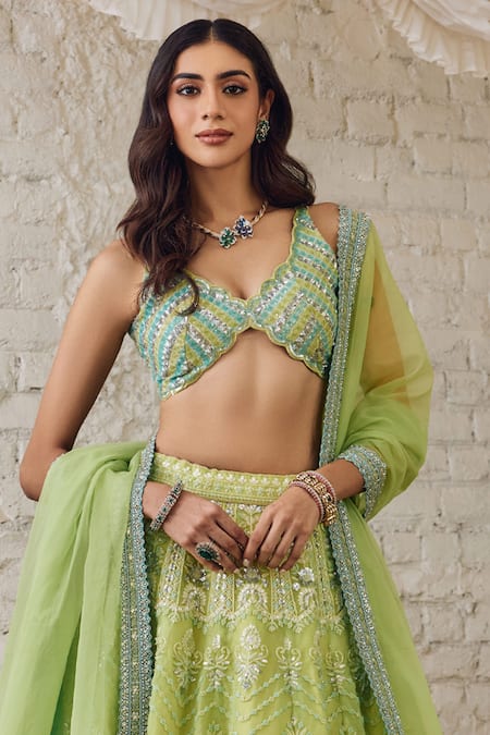 Studio Iris India Green Blossom Embroidered Lehenga Set