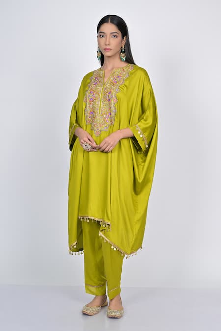 Kaika Mirror Embroidered Kaftan & Pant Set 