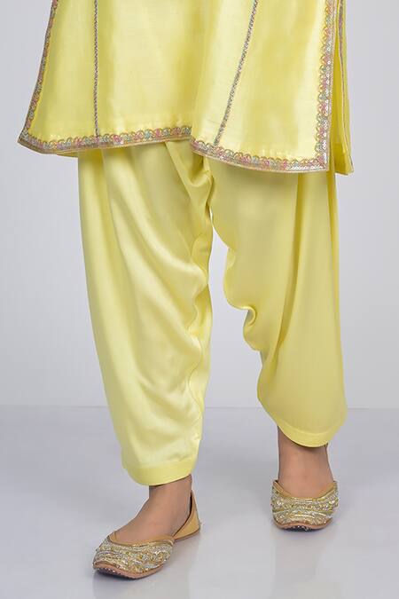 Kaika_Yellow Chanderi, Modal Beads, Sequins, Mirrors Embroidered Kurta Set With Salwar_Online_at_Aza_Fashions