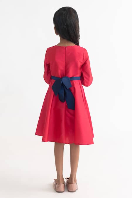 Shop A Little Fable Pink Polyester, Cotton Fabric Flowers 3d Embroidered Dress at Aza Fashions Shop_A Little Fable_Pink Polyester, Cotton Fabric Flowers 3d Embroidered Dress _at_Aza_Fashions