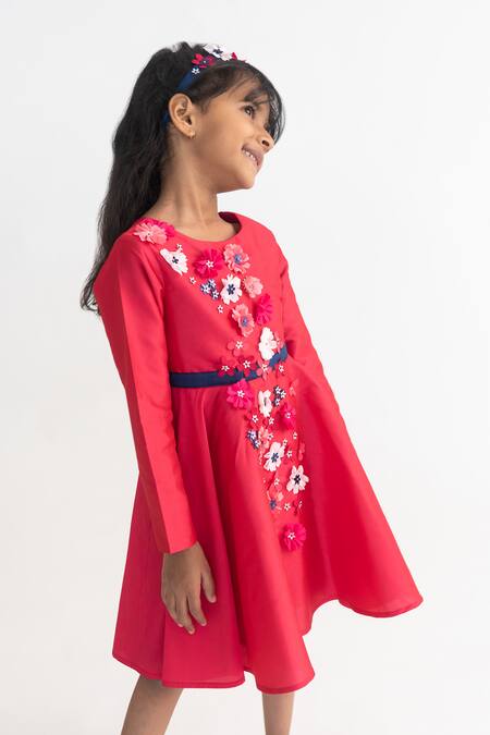 Buy A Little Fable Pink Polyester, Cotton Fabric Flowers 3d Embroidered Dress Online at Aza Fashions Buy_A Little Fable_Pink Polyester, Cotton Fabric Flowers 3d Embroidered Dress _Online_at_Aza_Fashions