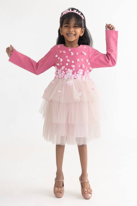 Buy A Little Fable Pink Polyester Fabric Flowers Hand Embellished 3d Dress Online at Aza Fashions Buy_A Little Fable_Pink Polyester Fabric Flowers Hand Embellished 3d Dress _Online_at_Aza_Fashions