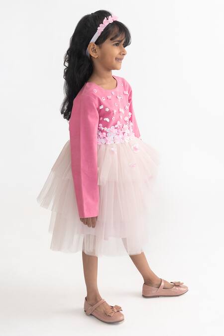 Shop A Little Fable Pink Polyester Fabric Flowers Hand Embellished 3d Dress Online at Aza Fashions Shop_A Little Fable_Pink Polyester Fabric Flowers Hand Embellished 3d Dress _Online_at_Aza_Fashions