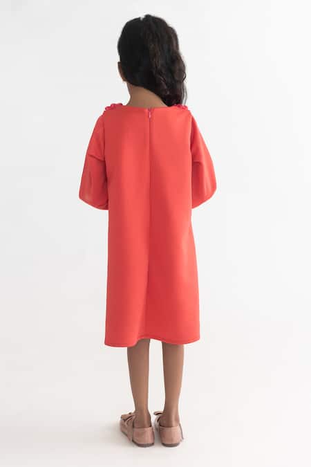 Shop A Little Fable Coral Polyester Pearls, Sequins, Fabric Flowers And 3d Embroidered Dress at Aza Fashions Shop_A Little Fable_Coral Polyester Pearls, Sequins, Fabric Flowers And 3d Embroidered Dress _at_Aza_Fashions