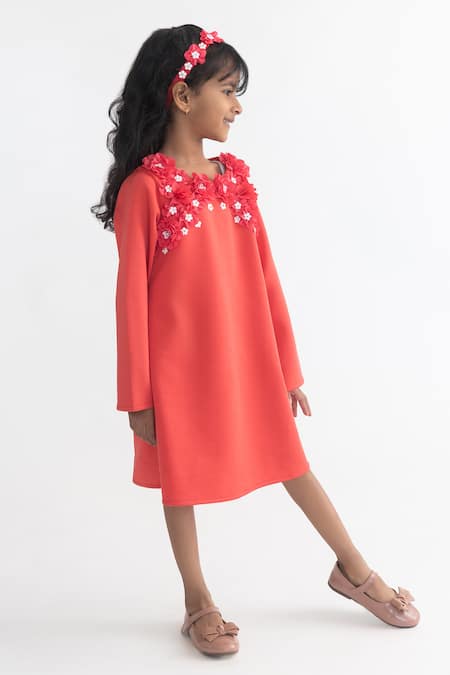 Buy A Little Fable Coral Polyester Pearls, Sequins, Fabric Flowers And 3d Embroidered Dress Online at Aza Fashions Buy_A Little Fable_Coral Polyester Pearls, Sequins, Fabric Flowers And 3d Embroidered Dress _Online_at_Aza_Fashions
