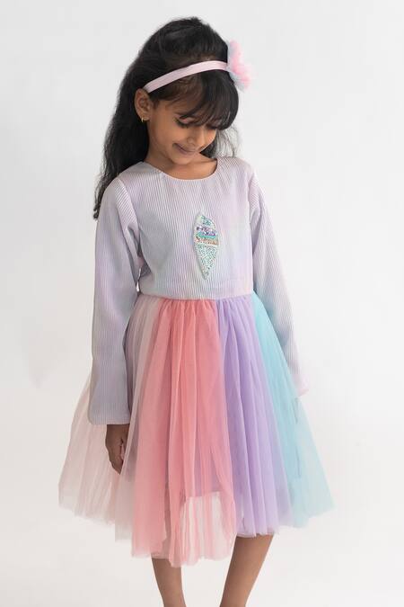 Buy_A Little Fable_Multi Color Polyester Sequins, Beads Ice Cream Embroidered Dress _Online_at_Aza_Fashions