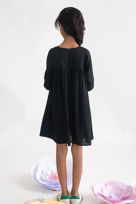 A Little Fable Knee-Length Black Embroidered Dress 