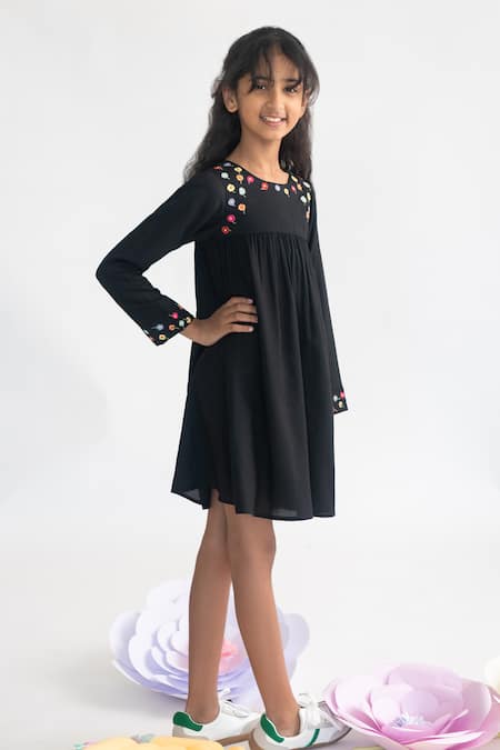 A Little Fable_Black Modal Knee-length Embroidered Dress _Online_at_Aza_Fashions