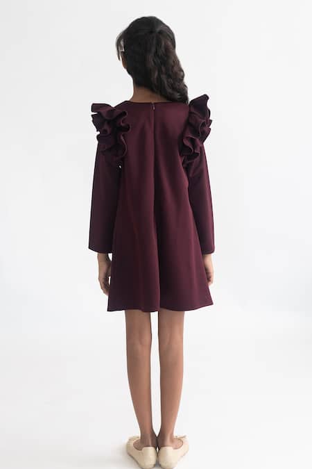 A Little Fable Prune A-Line Ruffle Dress 