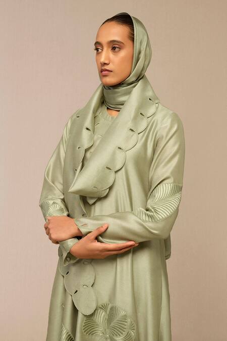 Buy Ampm Green Cut Work Pista Silk Scarf Online at Aza Fashions Buy_Ampm_Green Cut Work Pista Silk Scarf _Online_at_Aza_Fashions