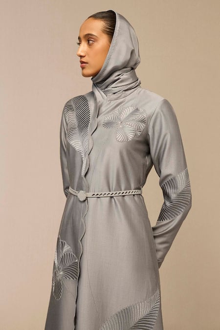 Buy_Ampm_Gray Grey Silk Plain Scarf _Online_at_Aza_Fashions