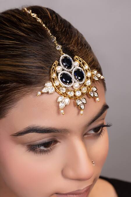 Xago Gold Moissanite Floral Maangtikka 