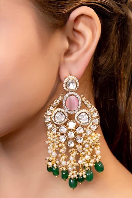 Xago Gold Moissanite Pearl Tassel Earrings 