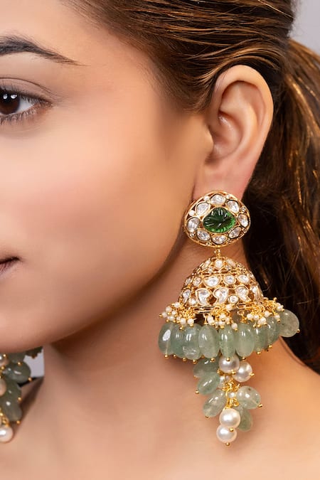 Xago Gold Moissanite Bead Tassel Jhumkas 