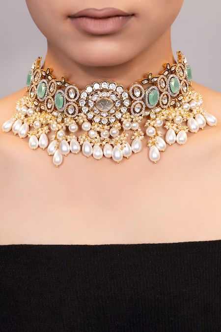 Xago Gold Moissanite Pearl Tasselled Choker 