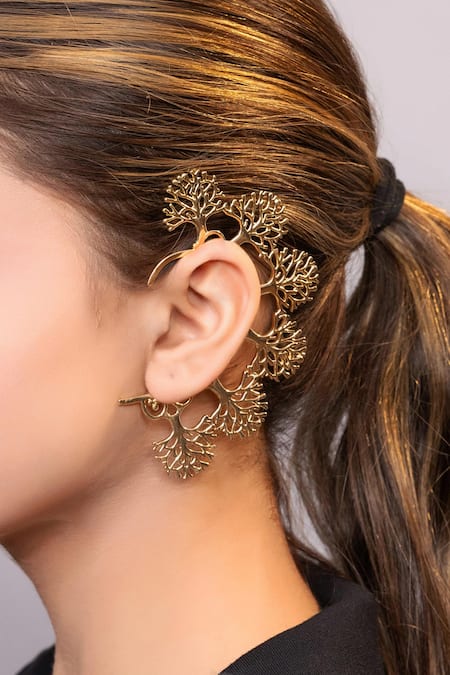 Xago Gold Carved Tree Ear Cuffs 