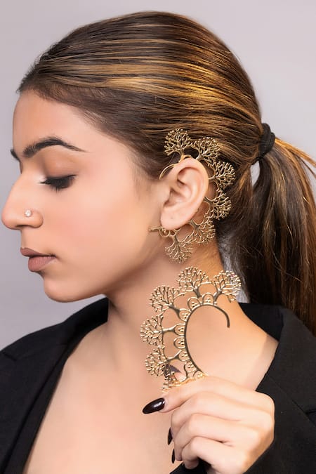 XAGO Gold Carved Tree Ear Cuffs 