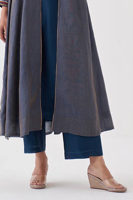 Vaaya Blue Silk, Chanderi Gota Patti, Zari Open Neck And Overlay Jacket Set at Aza Fashions Vaaya_Blue Silk, Chanderi Gota Patti, Zari Open Neck And Overlay Jacket Set_at_Aza_Fashions