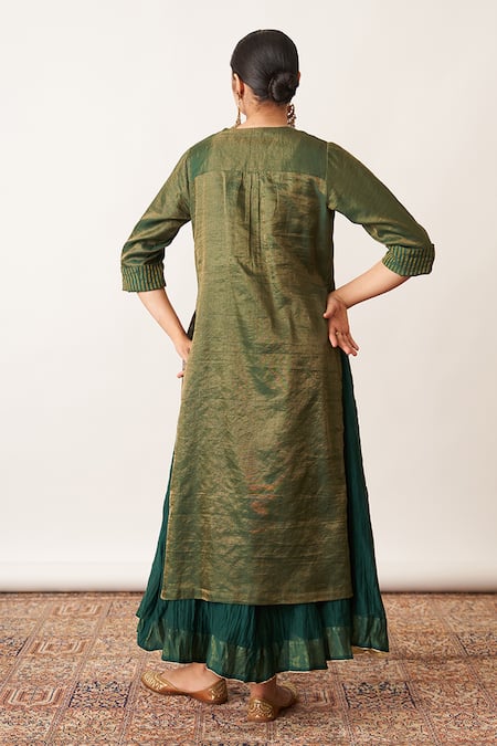 Vaaya Striped Cuff Kurta & Kalidar Skirt Set 