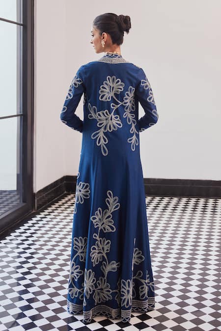 Charu And Vasundhara Paisley Embroidered Jacket & Draped Skirt Set 