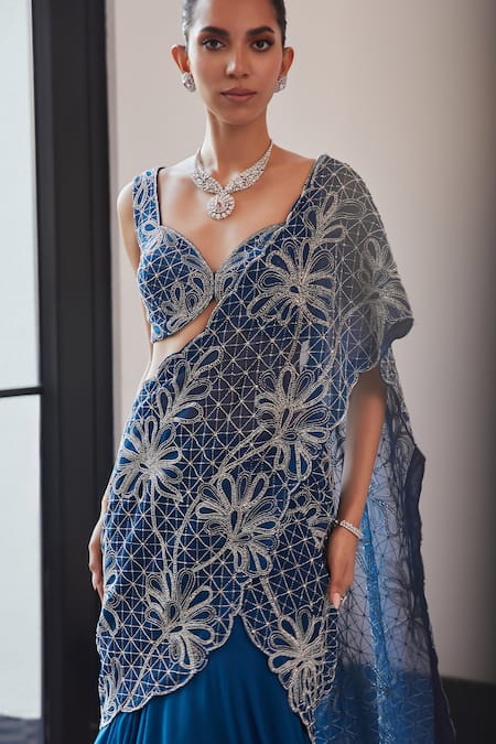 Buy Charu And Vasundhara Blue Organza, Chiffon, Taffeta, Viscose Ruffle Tiered Lehenga Saree Set Online at Aza Fashions Buy_Charu And Vasundhara_Blue Organza, Chiffon, Taffeta, Viscose Ruffle Tiered Lehenga Saree Set _Online_at_Aza_Fashions