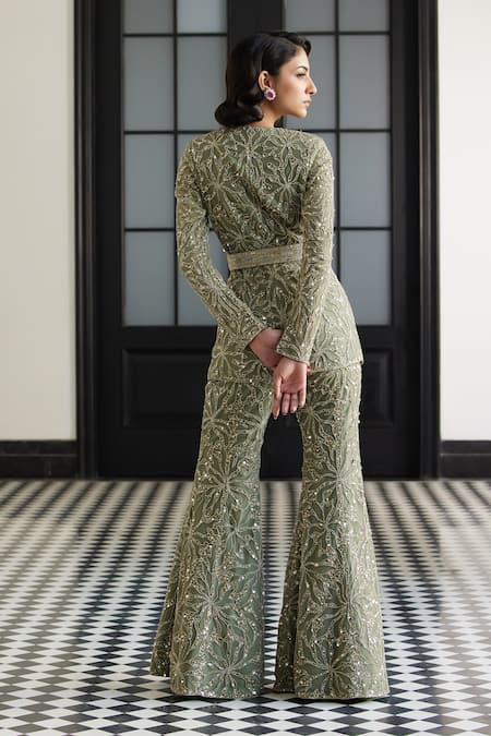 Charu And Vasundhara Fleur Sequin Embroidered Blazer Pant Set 