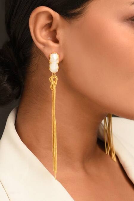 Kastiya Jewels Gold Plated Pearls Fresh Water Danglers Online at Aza Fashions Kastiya Jewels_Gold Plated Pearls Fresh Water Danglers_Online_at_Aza_Fashions