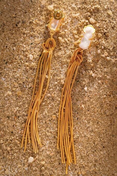 Buy Kastiya Jewels Gold Plated Pearls Fresh Water Danglers Online at Aza Fashions Buy_Kastiya Jewels_Gold Plated Pearls Fresh Water Danglers_Online_at_Aza_Fashions
