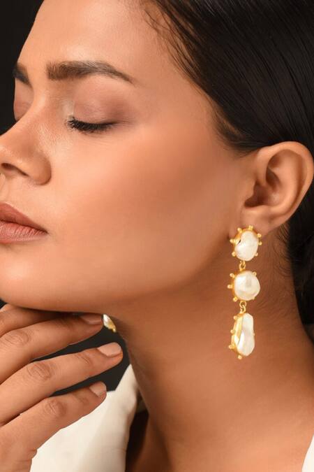 Kastiya Jewels Gold Plated Pearls Baroque Fresh Water Earrings Online at Aza Fashions Kastiya Jewels_Gold Plated Pearls Baroque Fresh Water Earrings_Online_at_Aza_Fashions