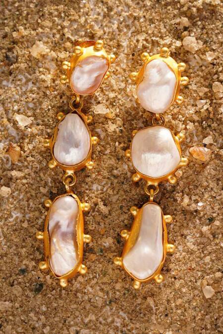 Shop Kastiya Jewels Gold Plated Pearls Baroque Fresh Water Earrings at Aza Fashions Shop_Kastiya Jewels_Gold Plated Pearls Baroque Fresh Water Earrings_at_Aza_Fashions