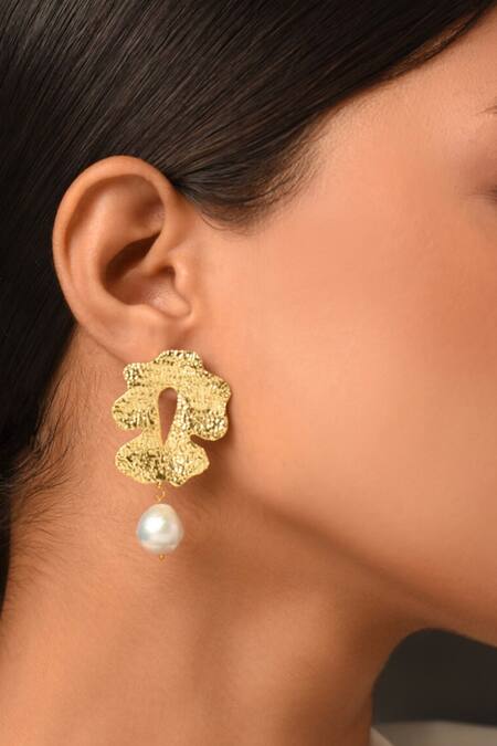 Kastiya Jewels_Gold Plated Pearls Baroque Drop Earrings_Online_at_Aza_Fashions