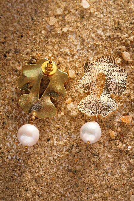 Buy_Kastiya Jewels_Gold Plated Pearls Baroque Drop Earrings_Online_at_Aza_Fashions