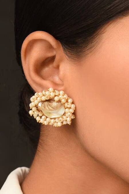 Buy Kastiya Jewels Gold Plated Pearls Embellished Stud Earrings Online at Aza Fashions Buy_Kastiya Jewels_Gold Plated Pearls Embellished Stud Earrings_Online_at_Aza_Fashions