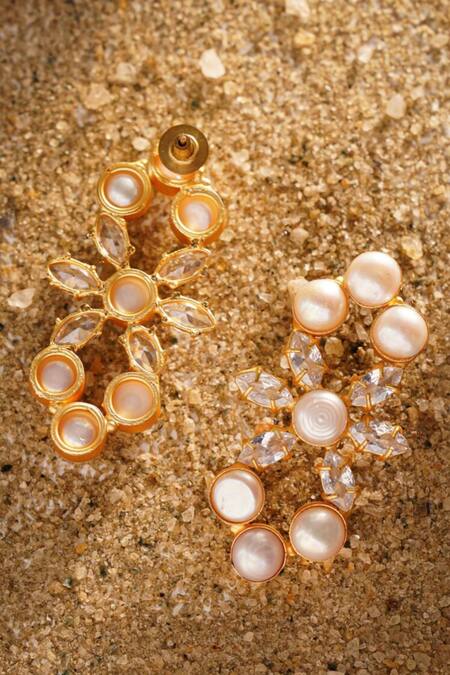 Buy Kastiya Jewels Gold Plated Diamonds, Pearls Off White Danglers Online at Aza Fashions Buy_Kastiya Jewels_Gold Plated Diamonds, Pearls Off White Danglers_Online_at_Aza_Fashions