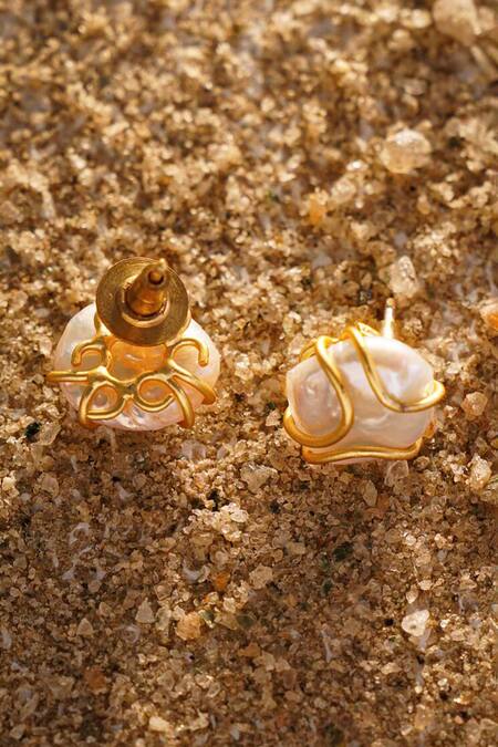 Buy Kastiya Jewels Gold Plated Pearls Baroque Stud Earrings Online at Aza Fashions Buy_Kastiya Jewels_Gold Plated Pearls Baroque Stud Earrings_Online_at_Aza_Fashions