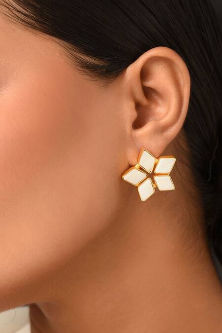 Kastiya Jewels Gold Plated Pearls Star Shaped Stud Earrings Online at Aza Fashions Kastiya Jewels_Gold Plated Pearls Star Shaped Stud Earrings_Online_at_Aza_Fashions