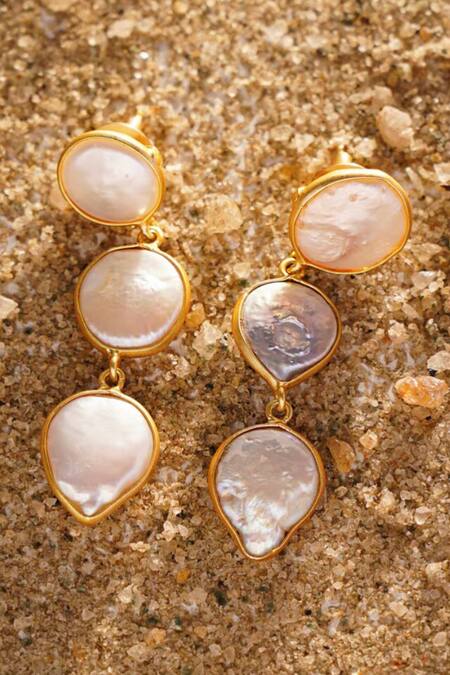 Kastiya Jewels Gold Plated Pearls Dangler Earrings Online at Aza Fashions Kastiya Jewels_Gold Plated Pearls Dangler Earrings_Online_at_Aza_Fashions