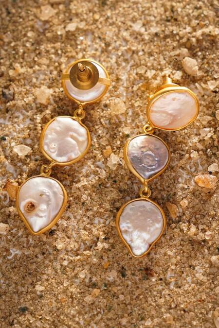 Shop Kastiya Jewels Gold Plated Pearls Dangler Earrings at Aza Fashions Shop_Kastiya Jewels_Gold Plated Pearls Dangler Earrings_at_Aza_Fashions