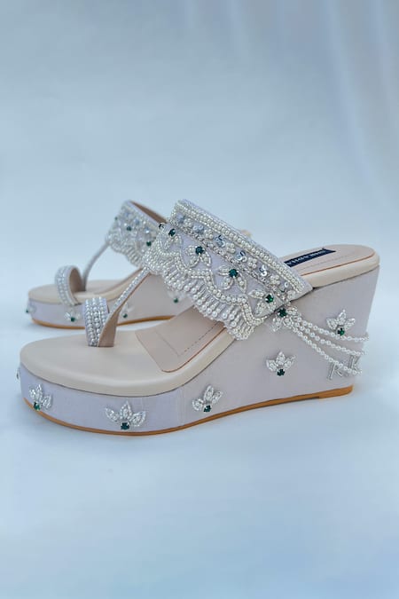 Shradha Hedau Footwear Couture Gold Cutdana Embroidered Kolhapuri Wedges 