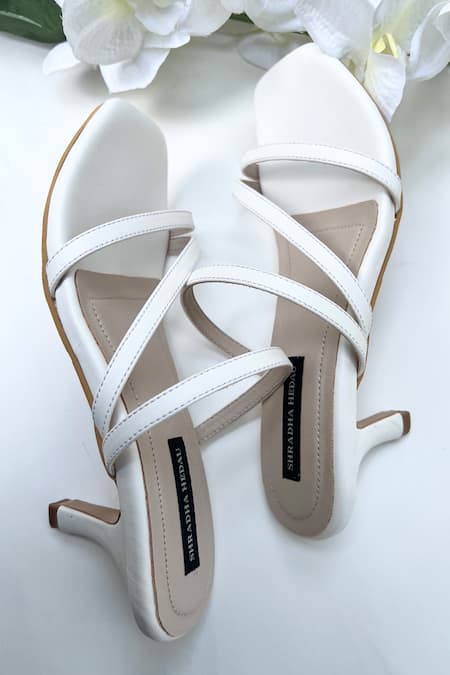 Shop_Shradha Hedau Footwear Couture_White Plain Multi-strap Heels _Online_at_Aza_Fashions