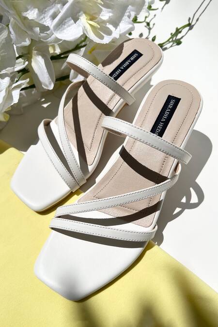 Shop_Shradha Hedau Footwear Couture_White Plain Multi-strap Heels 