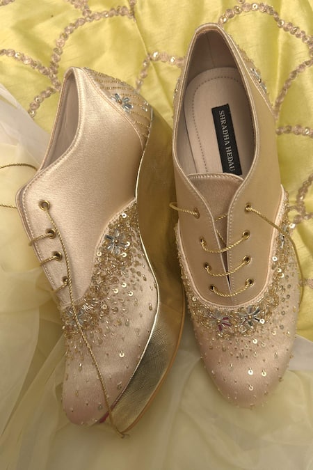 Shradha Hedau Footwear Couture Gold Sequin Cutdana Embellished Sneaker Wedges 