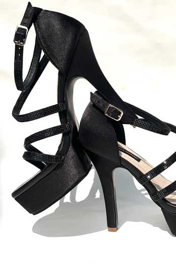 Buy_Shradha Hedau Footwear Couture_Black Stones Embellished Strappy Heels _Online_at_Aza_Fashions
