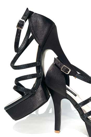 Shop_Shradha Hedau Footwear Couture_Black Stones Embellished Strappy Heels _Online_at_Aza_Fashions