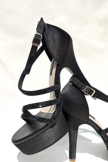 Shradha Hedau Footwear Couture_Black Stones Embellished Strappy Heels _at_Aza_Fashions
