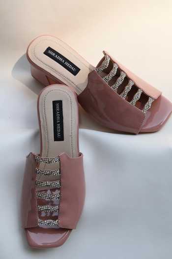 Shradha Hedau Footwear Couture_Pink Crystals Embellished Block Heels _Online_at_Aza_Fashions