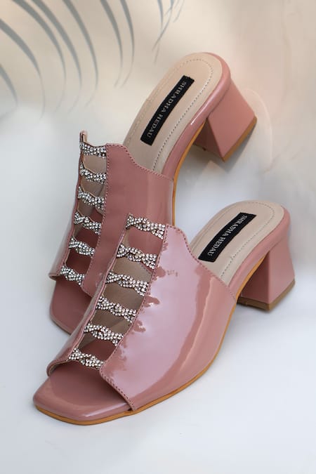 Shradha Hedau Footwear Couture Pink Crystal Embellished Block Heels 
