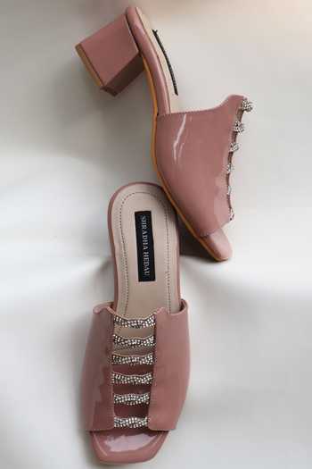 Buy_Shradha Hedau Footwear Couture_Pink Crystals Embellished Block Heels _Online_at_Aza_Fashions